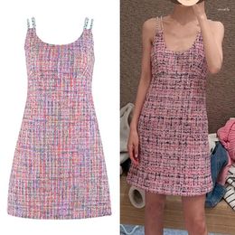 Casual Dresses Designer Brand Pink Beaded Sling Slim Women Mini Dress 2024 Summer Elegant Sexy Party Ladies Clothes