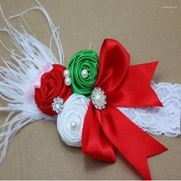 Hair Accessories Christmas Lace Headband Girls Satin Rosette Flower Hairband Bow Feather Headbands Kids' 2pcs/lot