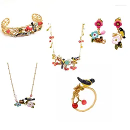 Necklace Earrings Set Enamel Blue Tit Bird Bracelet Jewellery For Woman 2024 Trend