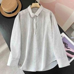 Women's Blouses Women 2024 Winter Fashion Casual Elegant Commuter Style Grey Pinstripe Collar Long Sleeve Shirt Mujer