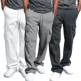 Men's Pants Fleece Cargo Loose Drawstring Sweatpants With Pockets Sports Straight Trousers Jogging Long Hip Hop Streetwear