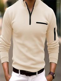 Men's Polos 2024 Spring Autumn Polo Shirt Camisas Casual Mens Shirts Solid Arm Zipper Long Sleeve Men Sports White Black