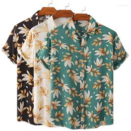 Men's Casual Shirts Summer Plus Size Polyester Short Sleeve Shirt Hawaiian Tropical Leaf Print Beach Male Y2k Clothes Tops Streetwear