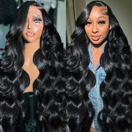 Baby hair 250 Density Body Wave Lace Front Wig Brazilian 30 40 Inch Transparent 13x6 HD Lace Frontal Human Hair Wigs for Women