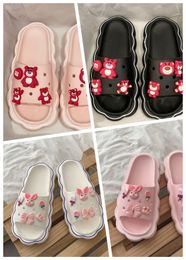 Brand designer summer outdoor soft sole cartoon graffiti slippers women's beach sandals casual shoes DIY white purple pink bear flowers