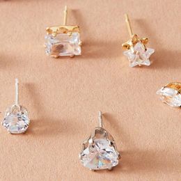 Stud Earrings Shining Zircon Crystal Set For Women Round Flower Design Jewelry Fashion Clear Stone Earring