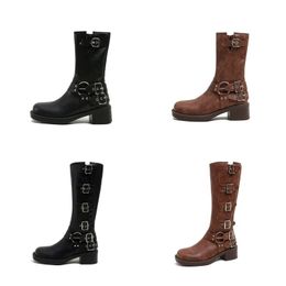 Women Boots Designer Boot Fashion Combat Boot Canvas Zipper Adjustable Straps Casual Shoes Stiletto Heel Ankle Boot Knee-High 35-40