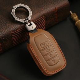 Genuine Leather Car Key Cover for Toyota BZ4X Corolla Cross Frontlander 14th New Crown Keyring Shell Fob Case Holder Cowhide