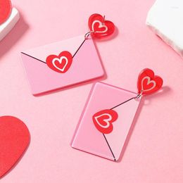 Stud Earrings Unique Valentine's Day Red Pink Heart For Women Girlfriend Fashion Acrylic Envelope Lip Water Drop Dangle Jewelry