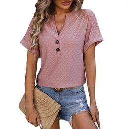 Women's T Shirts Fashion V-Neck Button Shirt Solid Colour Dot Loose Short Sleeve Top Official Store Korean Reviews Many Clothes
