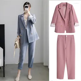 Women's Two Piece Pants Large Size Loose Blazer Sets For Women Blazers Jacket Set Korean Fashion Office Wear Outfit Female Pant Suits