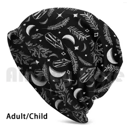 Berets Mystical Moon And Celestial Pattern Beanies Knit Hat Hip Hop Crescent Crystals Black