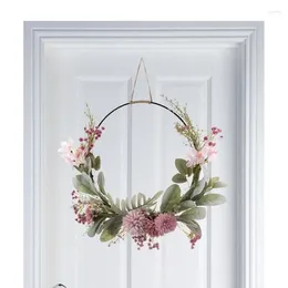Decorative Flowers 1PC Spring Wreaths Easter Front Door Wreath Decorations Greenery And Chrysanthemum Colourful Wall Hanging Decor