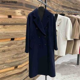 Maxmaras Coat Cashmere Designer Manuela Top Quality Max 101801 Wool Cashmere Blue Long High end Women