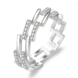 Cluster Rings Women's Creative Incline Hollow Rectangle Splicing Inlaid Zircon Open Style Wedding Ring Adjustable Fashion Jewellery R0877