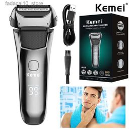 Electric Shavers Kemei Washable Wet Dry Electric Shaver For Men Face Beard Electric Razor Rechargeable Head Bald 3-Blade Shaving Machine System Q240119