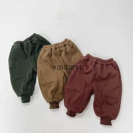 Trousers 2023 Winter ldren Fleece Trousers Vintage Girls Harem Pants Plus Velvet Thick Baby Boys Casual Pants Kids Warm Clothes H240508