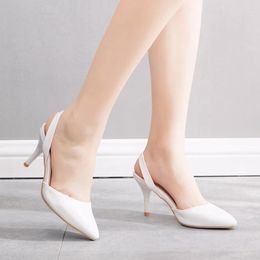 Sandals White Summer Women's 7CM High-Heeled Shoes Style Stiletto Shallow Mouth Pointed Toe Pumps Ladies