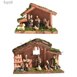 Arts and Crafts Miniature Nativity Scene Statue Christmas Baby Jesus Crib Figurine Resin Craft Ornament Religious Church Catholic Gift YQ240119