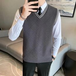 Men's Vests Man Clothes Striped Vest Black Knitted Sweaters For Men Waistcoat Sleeveless Plaid Korean Autumn Selling Products 2024 Tops