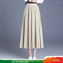 Skirts Long And Simple Pleated Patchwork Fashion Large Hem Skirt For Women Autumn Winter High Waist Elegant Korean Maxi 8811