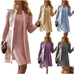 Basic & Casual Dresses Casual Dresses Women Mother Of The Bride Long Sleeve Knee Length Jacket Formal Party Evening Gown Drop Deliver Dhxln