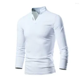 Men's Polos 2024 Spring/Summer European Casual Slim Fit Placket Printed Standing Collar Long Sleeved POLO Shirt