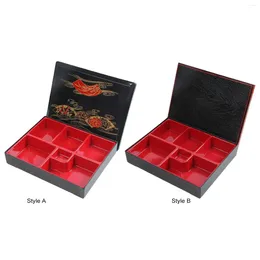 Dinnerware Japanese Bento Box Lunch Red And Black With Lid Container Traditional