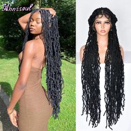 Synthetic Full Lace Braided Wig Locs Crochet Natural Braided Hair Artificial Wig Braid 40 Inch Long Curly Black Woman's Wig 240119