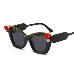 Sunglasses Fashion Brand Trendy Cat Eyes Women Rhinestone Wide Leg Eyeglass Frame Street Po Decoration Sunnies UV400