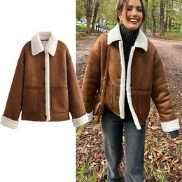 Women's Jackets Ladies Double Faced Jacket 2024 Autumn Fashion Warm Vintage Patch Pockets Women Classic Neutral Long Sleeves Top