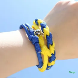 Link Bracelets L5YC National Flag Style Yellow Blue String Woven Bracelet Lovers Handmade Braided Magnetic For Women Men Sister Jewelry 3pcs