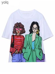 Kadınlar Tişört Tişörtlü Kadın Harajuku Hip Hop Baskı Pamuklu Büyük Boy T-Shirt 2023 Yaz Moda Gevşek Tüm Maç Gotik Outerwear Topsyolq