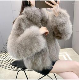 Women's Leather 2024 Winter Fur Standing Collar Fashion Coat Short Thickened