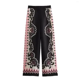 Women's Pants 2024 Vintage Floral Print Zip Straight Leg Trousers Elegant High Waist Autumn Wide Sets