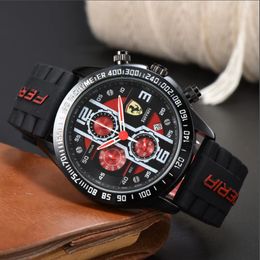 WristWatches for Men New Mens Watches Six stitches All dial work Quartz Watch Ferrar Top Luxury Brand Chronograph clock Rubber Belt fashion F1 racing car Type one