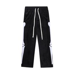 Sweatpants Bone Embroidery Sweatpants Men Women Harajuku Casual Drawstring Trousers Mens Streetwear Straight Patchwork Fleece Pants Women