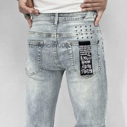 Designer Ksubi Jeans for Mens Man Pants Rip Denim Biker Grey Paint Distress Stretch Motorcycle Bone Halloween Purple 436gh 31HH