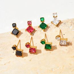 Stud Earrings French Light Luxury Zircon Square Exquisite Earstuds Celebrity Style Stainless Steel