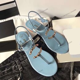 French designer Women Slippers Clip Toe Flat Sandals Summer T Tied Ladies Shoes Beach Casual Woman luxury channel Flip Flops Fashion Female Leather Footwear AAA
