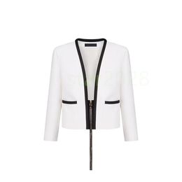 New Women Wetsuit Pull Blazer Jacket Jacquard Zip-Up Jacket Slim Coat Long Sleeve Refined Jacket Pockets Trimmed with Contrasting Piping V-Neck Straight Dress Tops