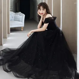Party Dresses Black Long Sleeveless Lady Girl Women Princess Bridesmaid Banquet Ball Prom Dress Performance Gown
