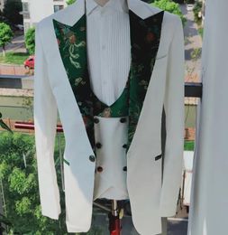 Jackets Real Photo White Peak Lapel Groom Tuxedos Handsome Men Work Business Suit 3 Pieces Party Clothes (jacket+pants+vest+tie) No:2808