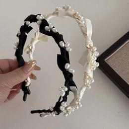 Fashion Elegant Pearl Hairbands Black White Women Headbands Bowknot Hoop Party Headwear Headpiece Korean Hair Accessories 240119