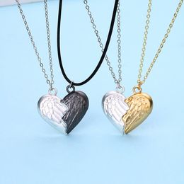 S3892 Valentine Gift Fashion Jewelry Couple Angel Wing Love Heart Necklace Magnetic Romantic Friends Lovers Choker Pendant Necklaces 2pcs/set