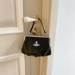 Xiaozhong Design West Dumpling Bun Chain Strap Single Shoulder Crossbody High Grade Saturn Mouth Gold Clip Bag 7889