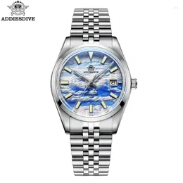 Wristwatches ADDIESDIVE NH35 Automatic Watch Men Mechanical Wristwatch 39mm Fashion 3D Cloud Sea Dial Bubble Mirror 10Bar Waterproof Reloj