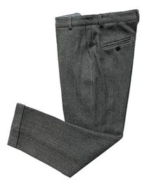 Pants Men's Grey Trousers Wool Tweed Leisure Cotton Male Gentleman regular fit Herringbone Business Pants Suit for Wedding Groom