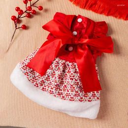 Dog Apparel Red Bow Dress Fall And Winter Puppy Skirt Year Pet Clothing Teddy Cardigan Yorkshire Two-legged XS-XL