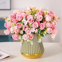 Decorative Flowers Faux Silk Cloth Exquisite Korean Style Artificial Rose Bouquet For Home Wedding Decor 10 Forks Simulation Flower Bunch